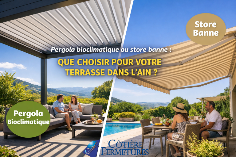 Pergola bioclimatique ou store banne : que choisir pour votre terrasse dans l’Ain ?