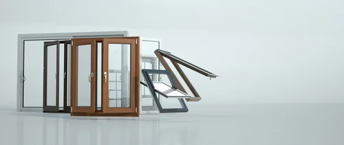 Intérieur moderne minimaliste présentant une gamme d'échantillons de fenêtres et portes-fenêtres