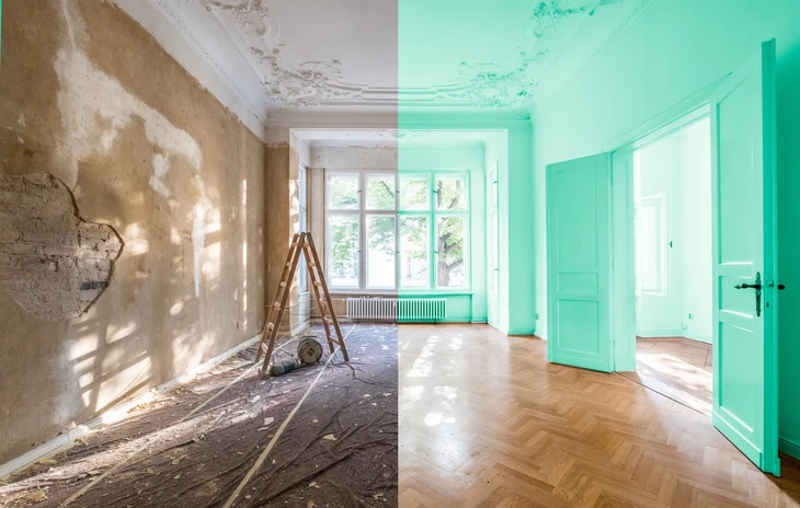 Rénovation complète d'un appartement ancien montrant la transformation avant/après