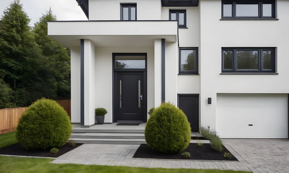 Façade de maison moderne avec porte de garage